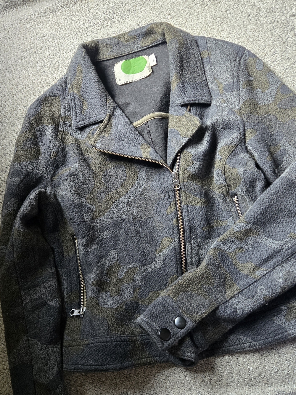 Anthropologie Moto Jacket in Olive Camo